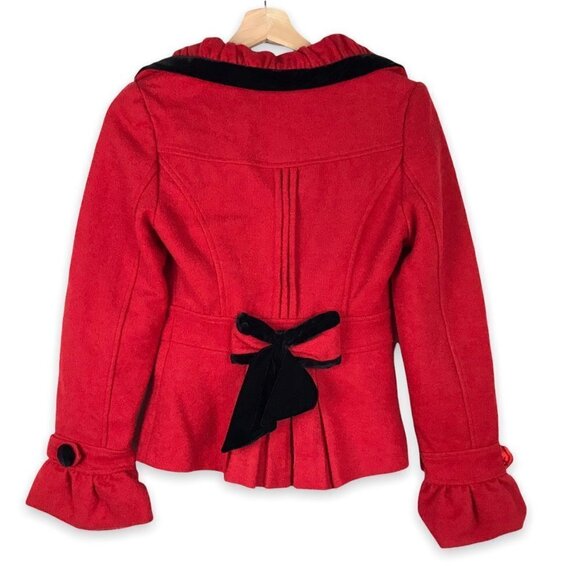 Qton Los Angeles Red Wool Blend Velvet Trim Blazer Size Small - Picture 2 of 12